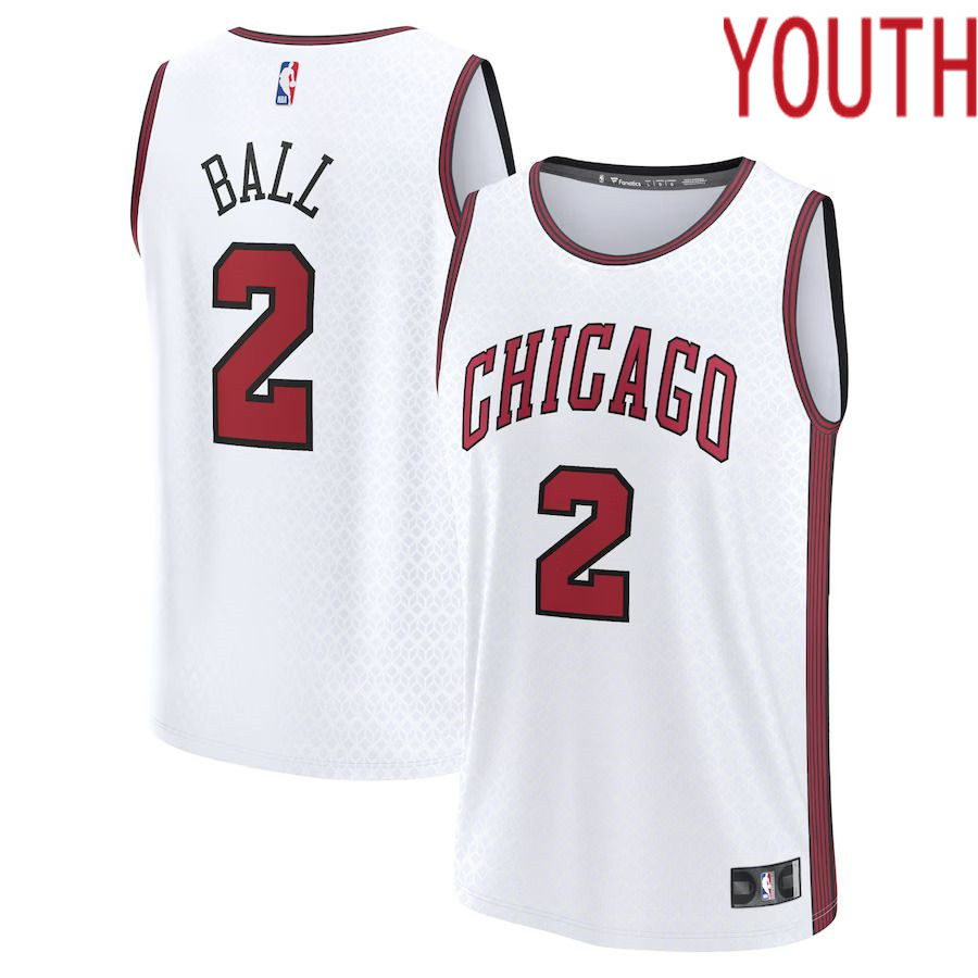 Youth Chicago Bulls 2 Lonzo Ball Fanatics Branded White City Edition 2022-23 Fastbreak NBA Jersey